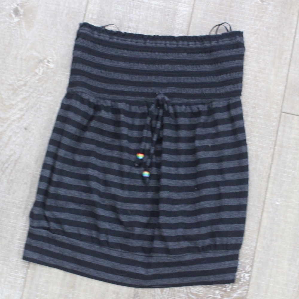 Roxy shirred striped top with rainbow cute beads